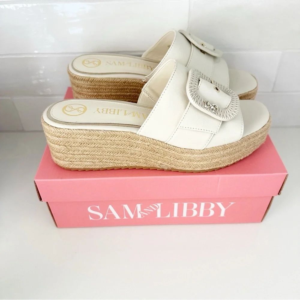 Sam & Libby Crysta Elegant Cream Espadrille Wedge Sandals Size 8.5